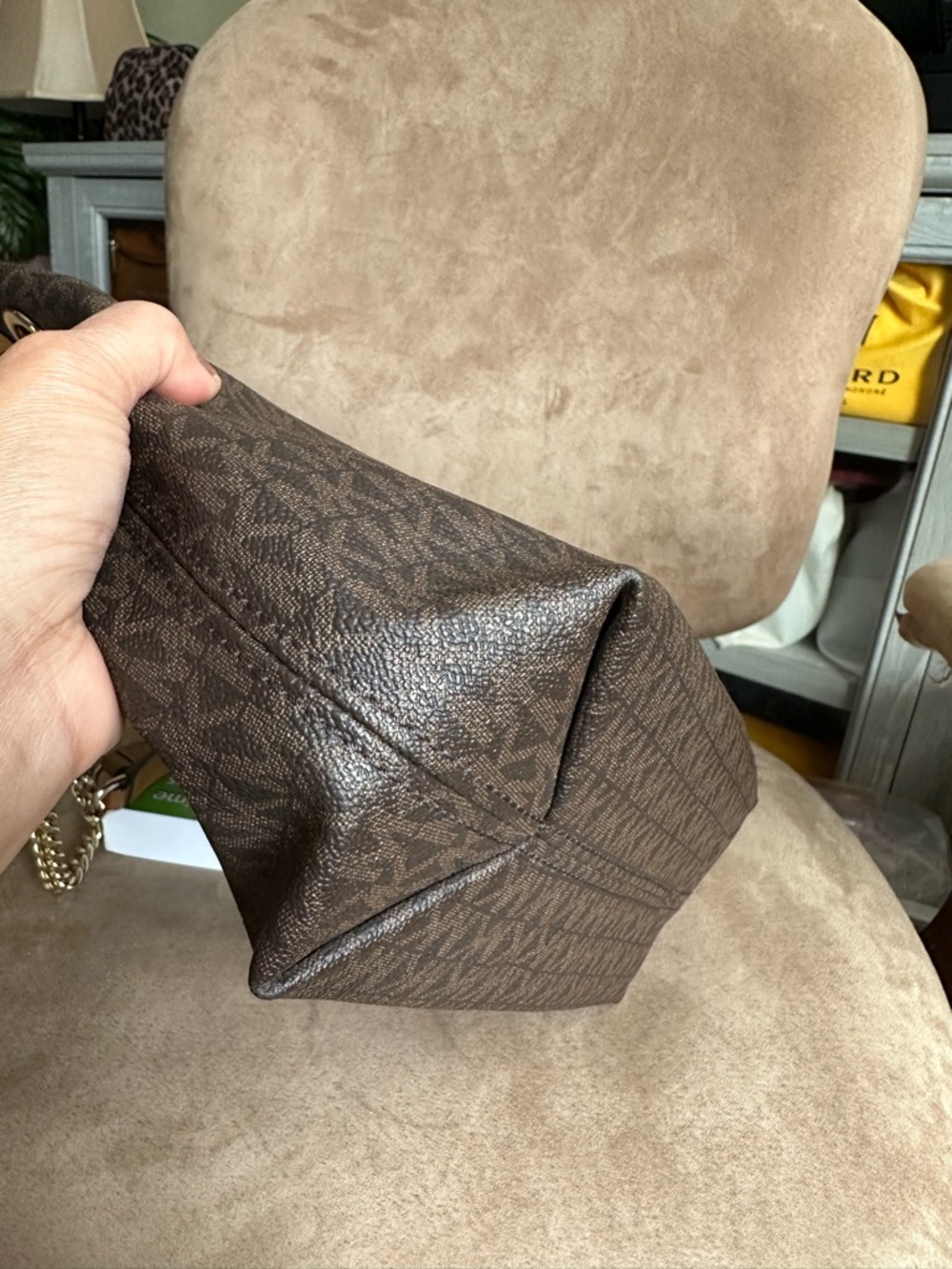 Michael Kors Jet Set Logo Chain Shoulder Bag Brown Coated Canvas Good Condition - Picture 7 of 15